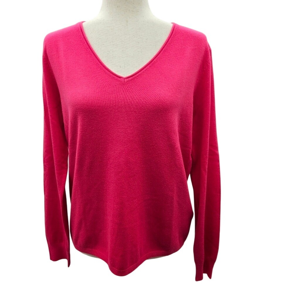BASIC MILANO Hot Pink V Neck‎ Long Sleeve Sweater Top Women's XL